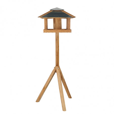 Mangeoire oiseau carré chêne avec silo