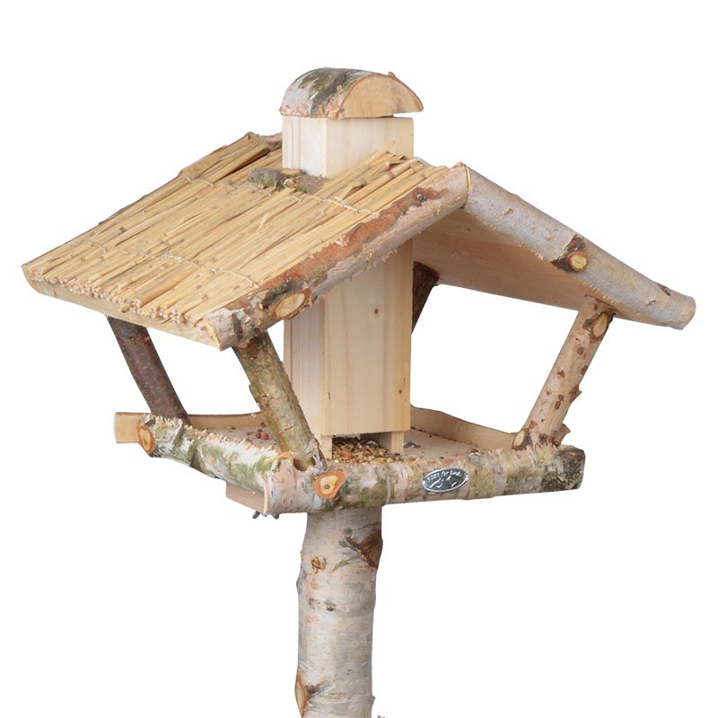 Mangeoire à oiseaux sur pied en bois avec silo 132cm pas Cher