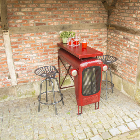 Table vintage en métal Tracteur rouge
