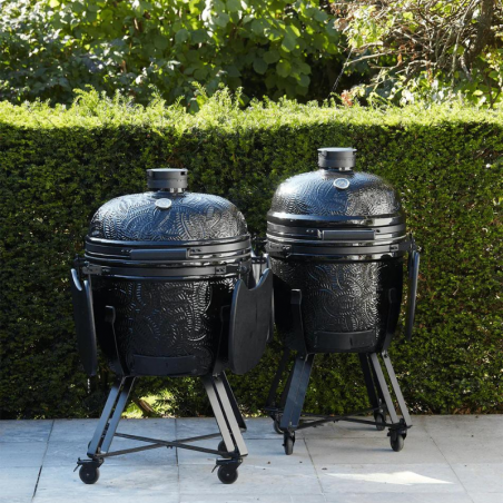 Barbecue Kamado En Céramique Noir 40,6 Cm – Grille Inox 33 Cm – Thermomètre Intégré – Pour Griller, Fumer, Rôtir