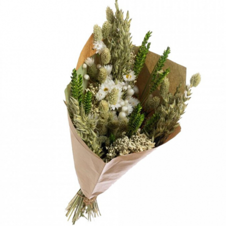 Bouquet de fleurs séchées Blanches & Vertes 50 cm
