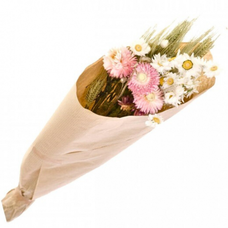 Fleurs séchées décoration Bouquet Blanc & Rose 50 cm