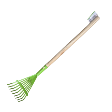 Rateau à feuilles pour enfant en bois et métal vert