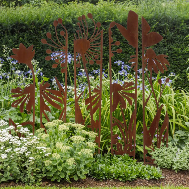 Déco paravent jardin métal Fleurs 138x170cm