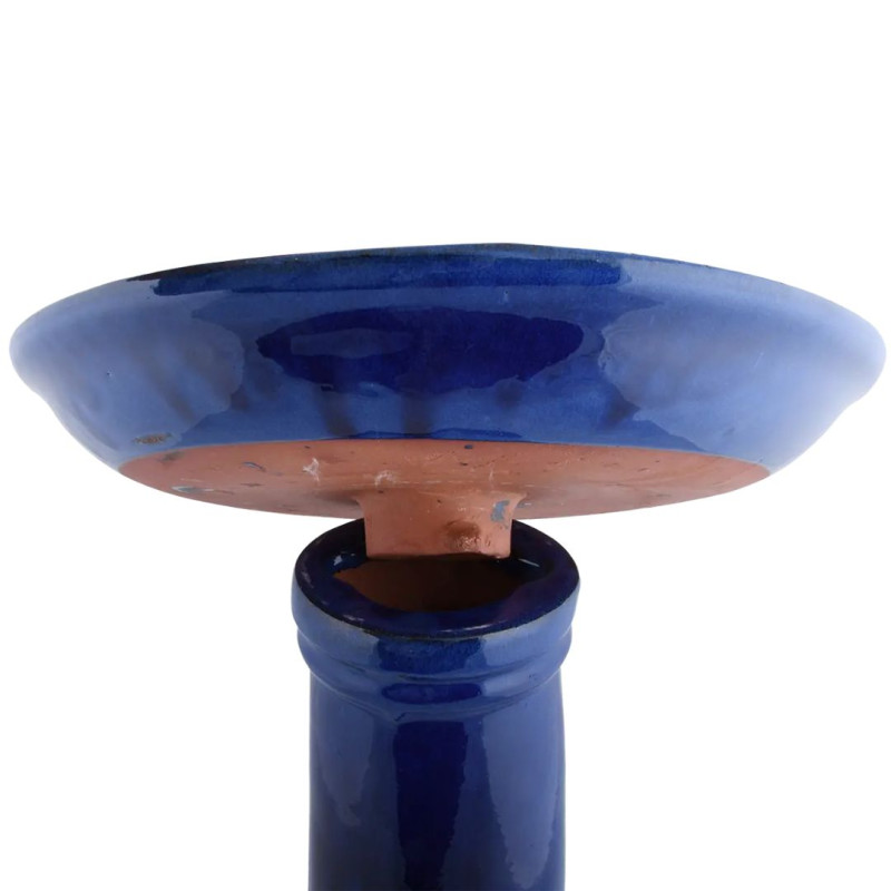 Bain oiseau sur pied Céramique bleu pétrole 41x47cm