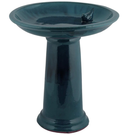 Bain oiseau sur pied Céramique bleu pétrole 41x47cm