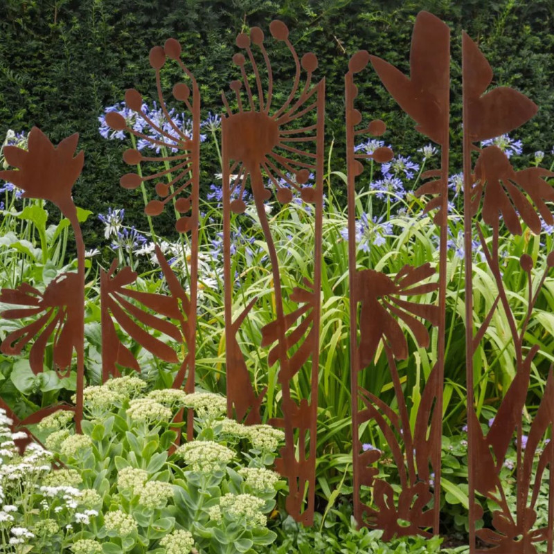 Paravent jardin métal Fleurs 87x117cm