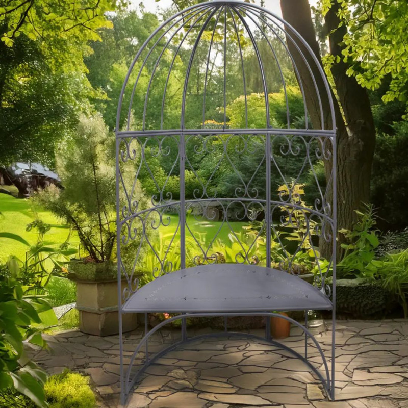 Banc avec demi tonnelle métal 125x62x186cm