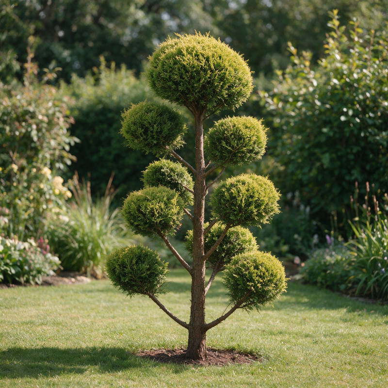 Cyprès de Leyland Castlewellan Gold Pompom 100/120cm Pot 10L - Topiaire en nuages