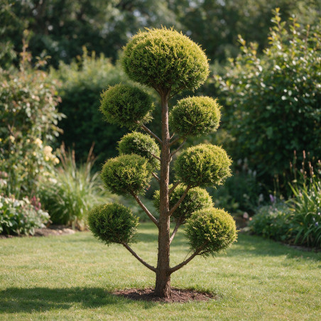 Cyprès de Leyland Castlewellan Gold Pompom 100/120cm Pot 10L - Topiaire en nuages