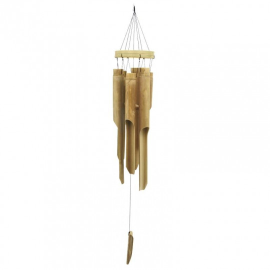Carillon à Vent En Bambou Et Coco - Longueur 100 Cm, 6 Tubes, Son Apaisant, Décoration Jardin Ou Intérieur