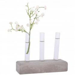 3 vases en forme de tubes à essai sur un socle béton désign