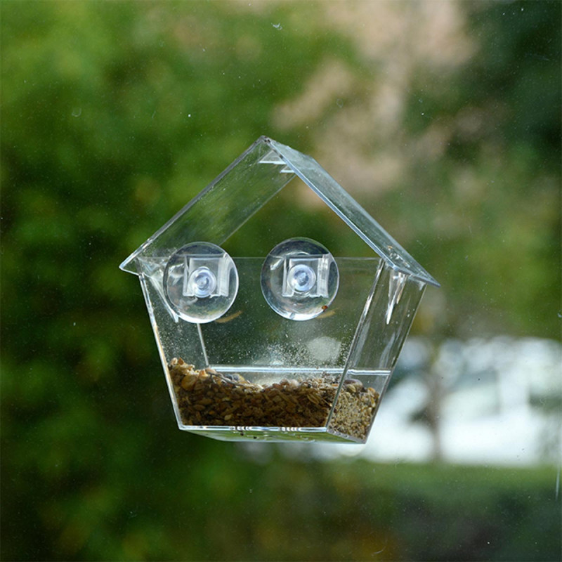 Mangeoire Transparent à oiseaux maison fenêtre distributeur de