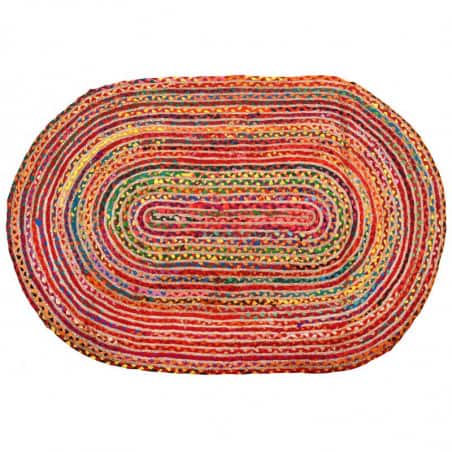 Tapis ovale coloré Jute et coton 120 x 80 cm